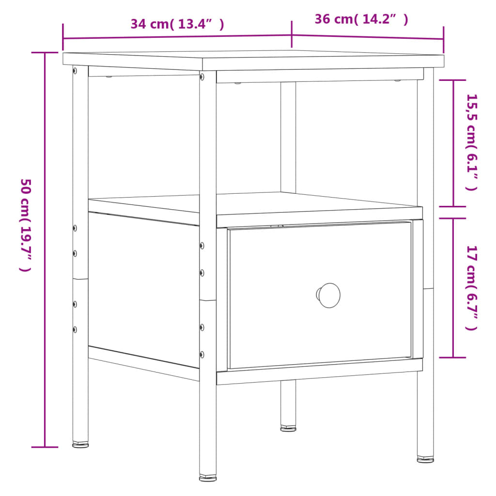 Comodino Rovere Fumo 34x36x50 cm in Legno Multistrato