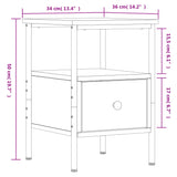 Comodino Rovere Fumo 34x36x50 cm in Legno Multistrato