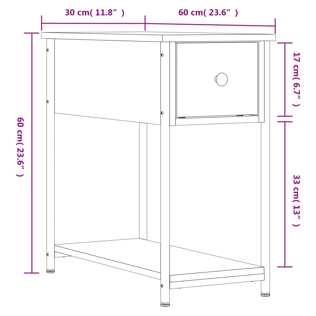 Comodino Nero 30x60x60 cm in Legno Multistrato