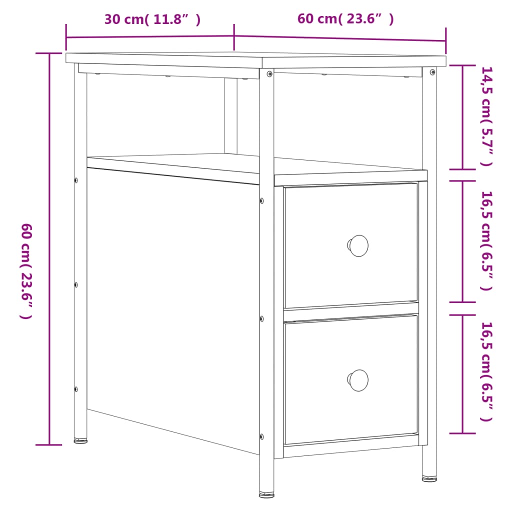 Comodino Rovere Fumo 30x60x60 cm Legno Multistrato