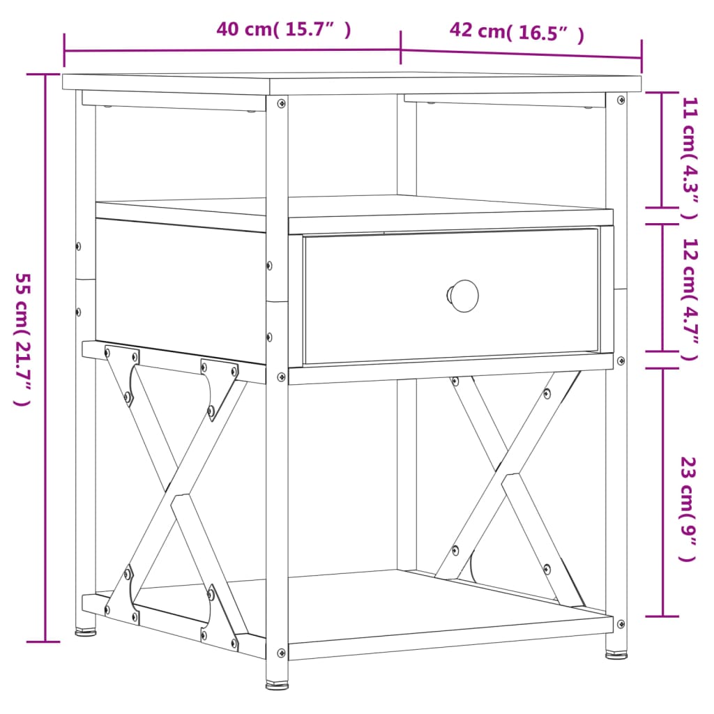 Comodino Rovere Fumo 40x42x55 cm Legno Multistrato