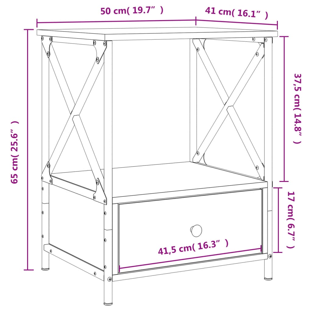 Comodino Nero 50x41x65 cm in Legno Multistrato