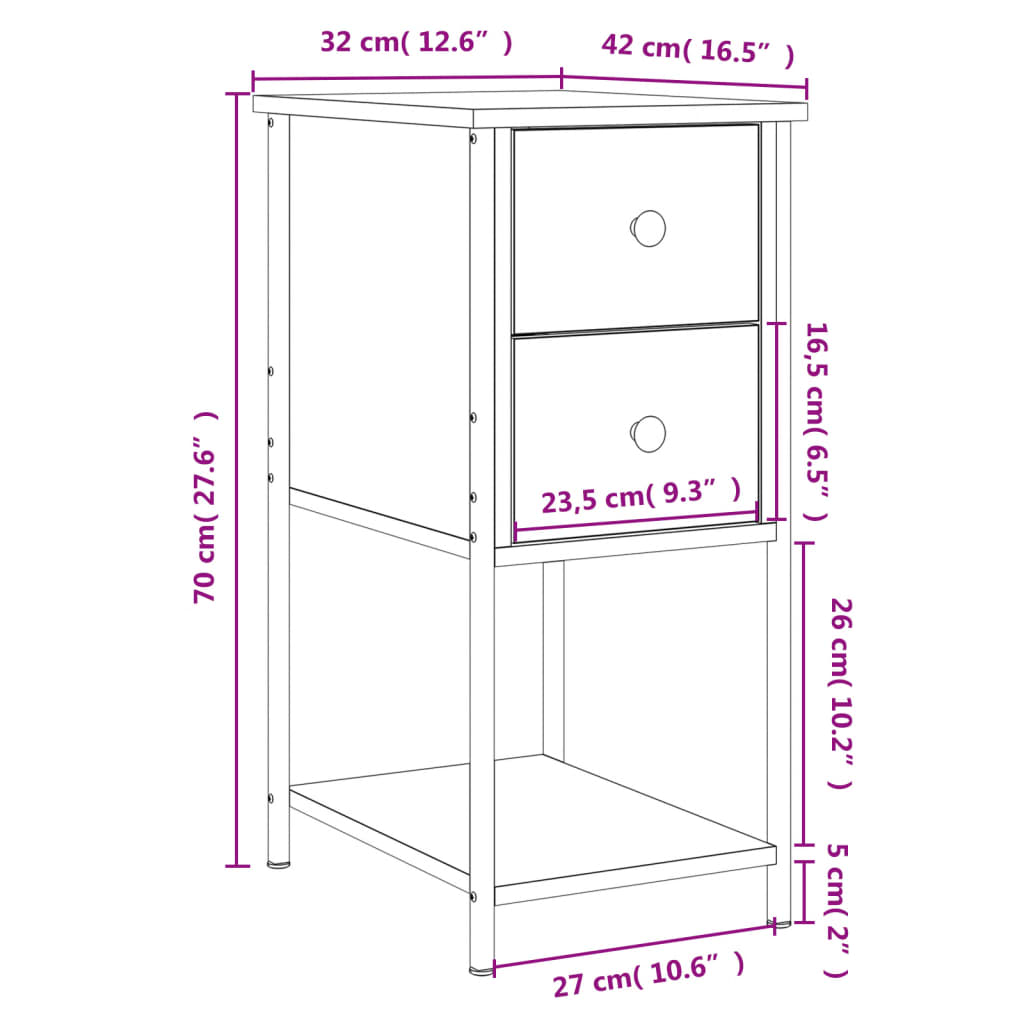 Comodino Rovere Fumo 32x42x70 cm Legno Multistrato