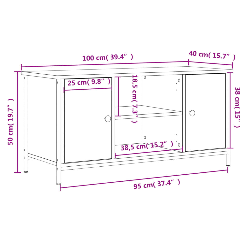 Mobile TV Rovere Fumo 100x40x50 cm in Legno Multistrato