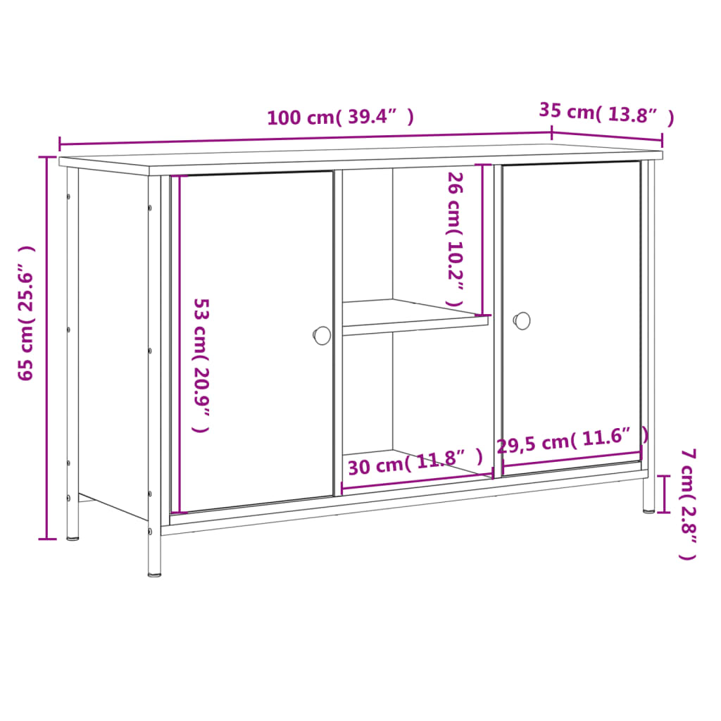 Mobile TV Rovere Fumo 100x35x65 cm in Legno Multistrato