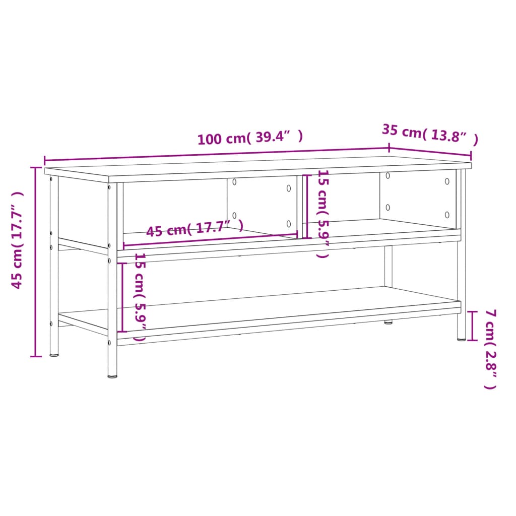 Mobile Porta TV Rovere Fumo 100x35x45 cm in Legno Multistrato