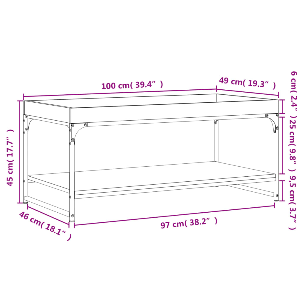 Tavolino da Salotto Rovere Sonoma 100x49x45cm Legno Multistrato