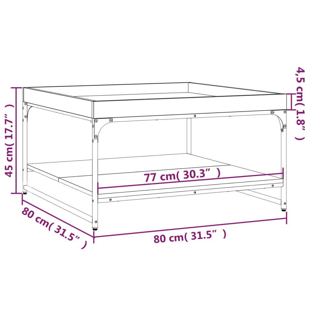 Tavolino da Salotto Nero 80x80x45 cm Legno Multistrato e Ferro