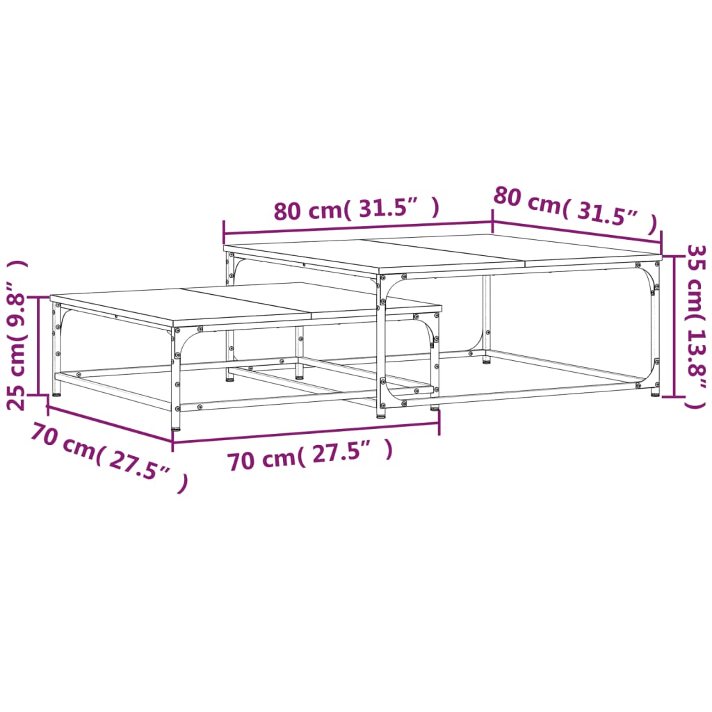 Tavolini Impilabili 2 pz Neri in Legno Multistrato