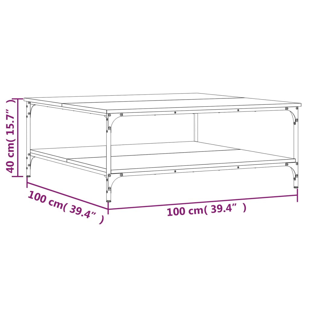 Tavolino Salotto Rovere Marrone 100x100x40 cm Legno Multistrato