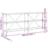 Tavolino Grigio Sonoma 180x30x75cm in Legno Multistrato e Ferro