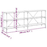 Tavolino Grigio Sonoma 200x30x75cm in Legno Multistrato e Ferro