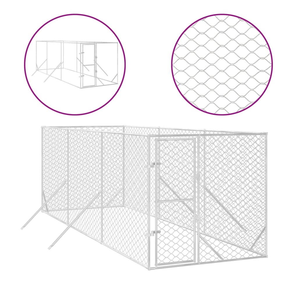 Cuccia per Cani da Esterno Argento 2x6x2 m Acciaio Zincato