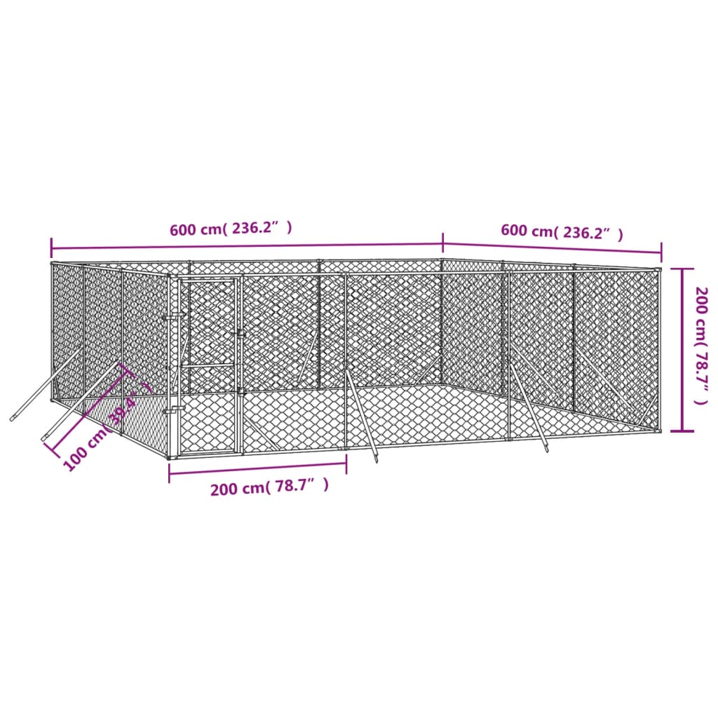 Cuccia per Cani da Esterno Argento 6x6x2 m in Acciaio Zincato