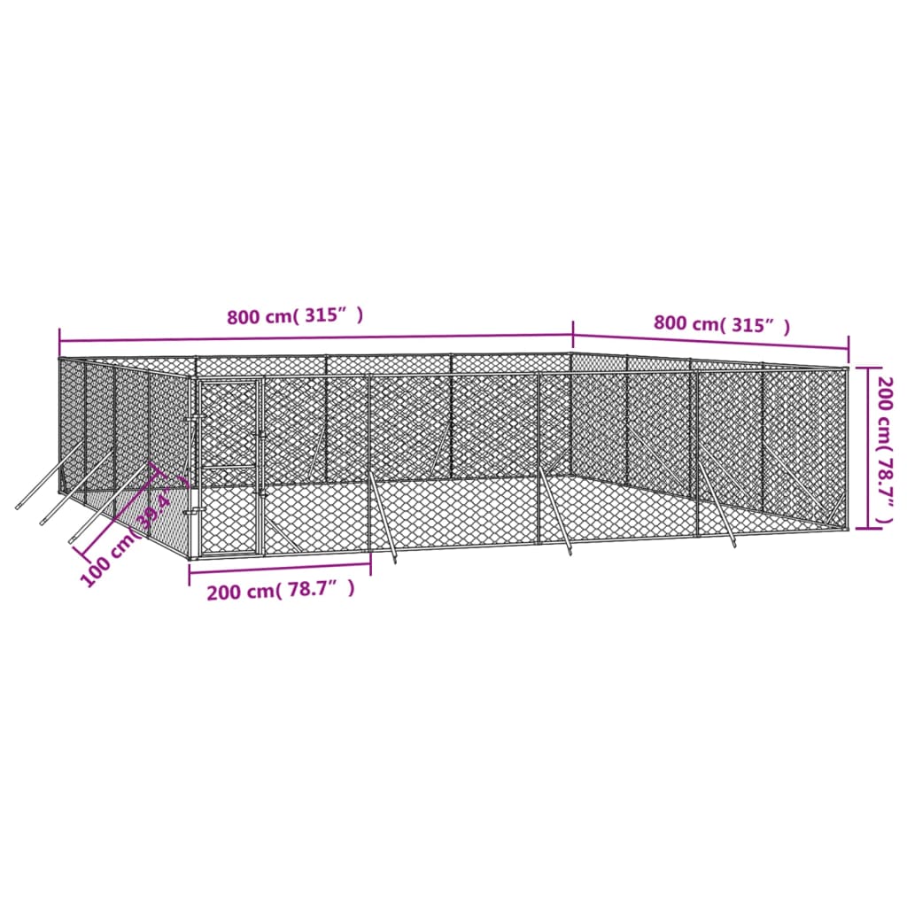 Cuccia per Cani da Esterno Argento 8x8x2 m in Acciaio Zincato