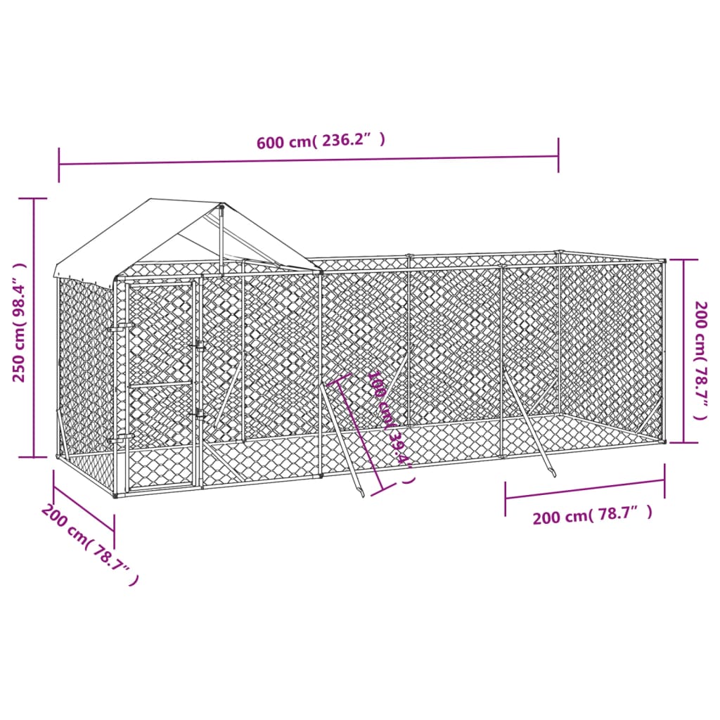 Cuccia Cani da Esterno Tetto Argento 6x2x2,5 m Acciaio Zincato