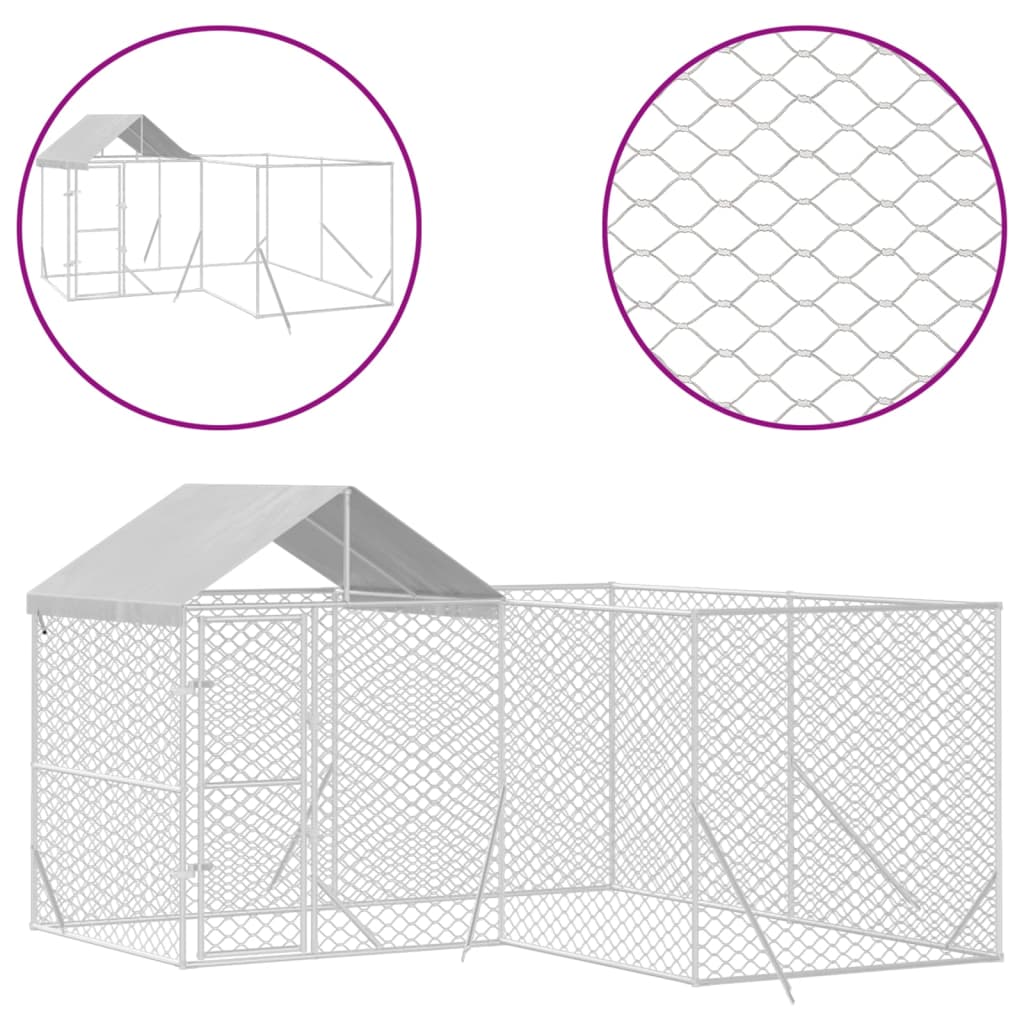 Cuccia Cani da Esterno Tetto Argento 4x4x2,5 m Acciaio Zincato