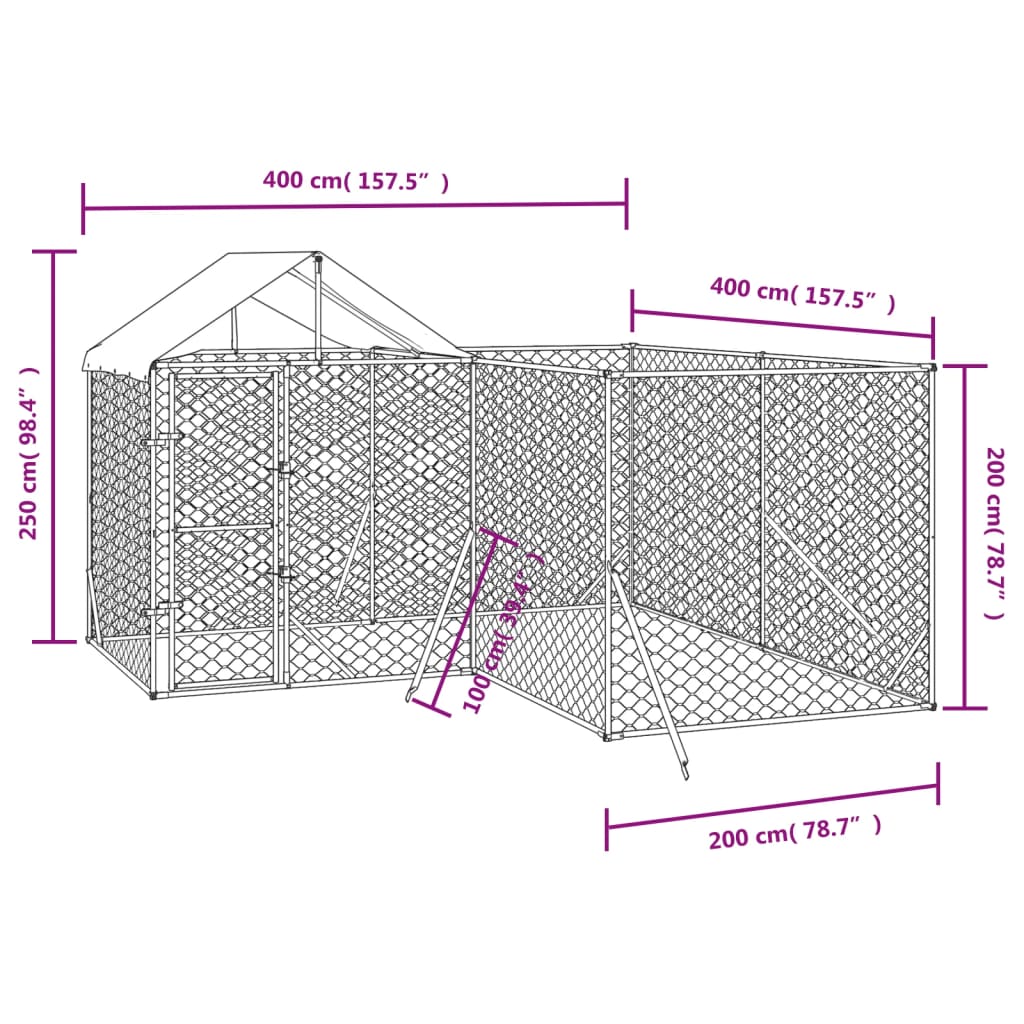 Cuccia Cani da Esterno Tetto Argento 4x4x2,5 m Acciaio Zincato