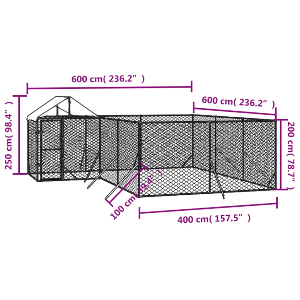 Cuccia Cani da Esterno Tetto Argento 6x6x2,5 m Acciaio Zincato