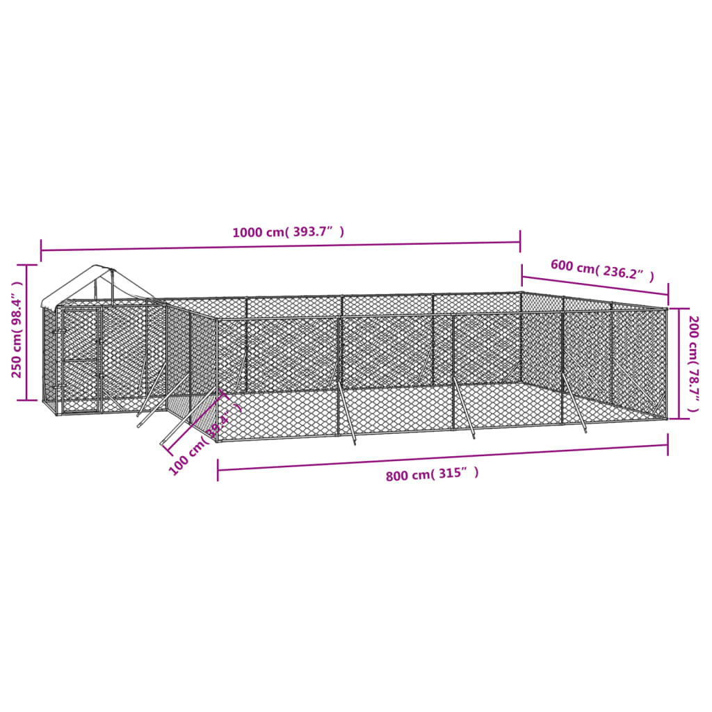 Cuccia Cani da Esterno Tetto Argento 10x6x2,5 m Acciaio Zincato