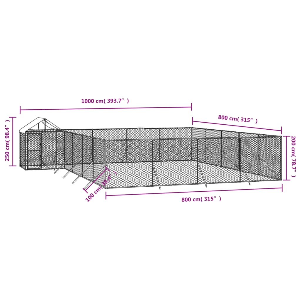 Cuccia Cani da Esterno Tetto Argento 10x8x2,5 m Acciaio Zincato