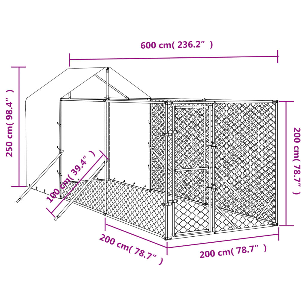 Cuccia Cani da Esterno Tetto Argento 2x6x2,5 m Acciaio Zincato