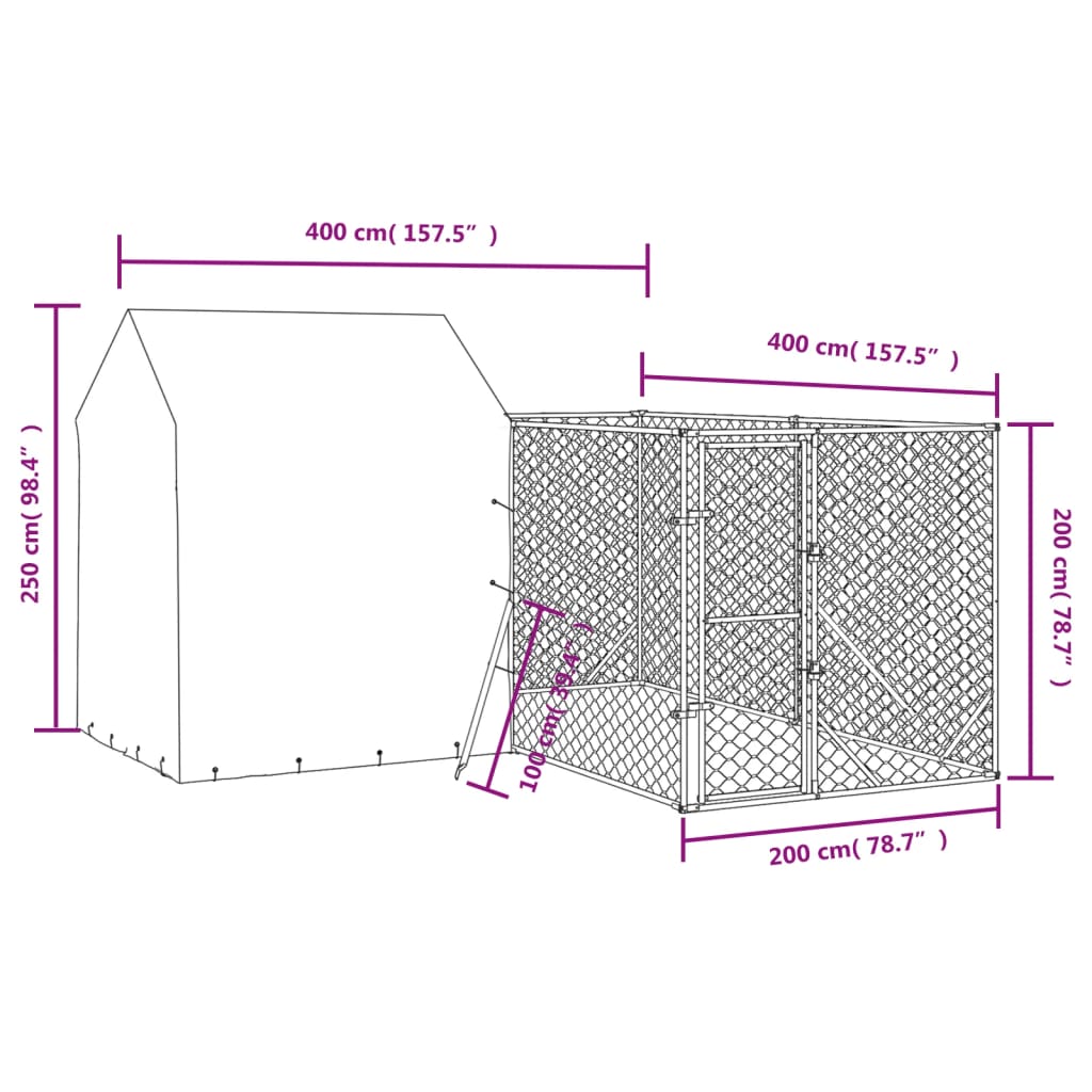 Cuccia Cani da Esterno Tetto Argento 4x4x2,5 m Acciaio Zincato