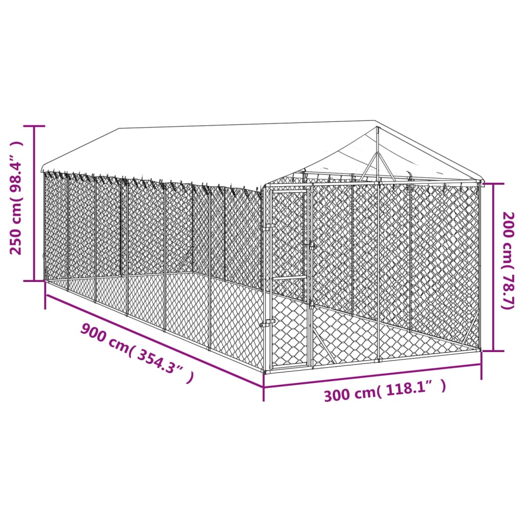 Cuccia Cani da Esterno Tetto Argento 3x9x2,5 m Acciaio Zincato