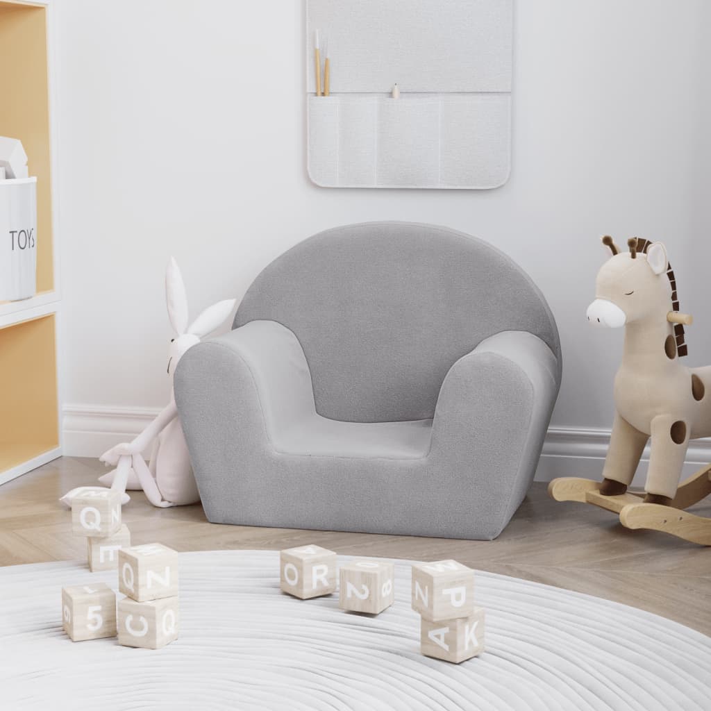 Divano per Bambini Grigio Chiaro in Morbido Peluche