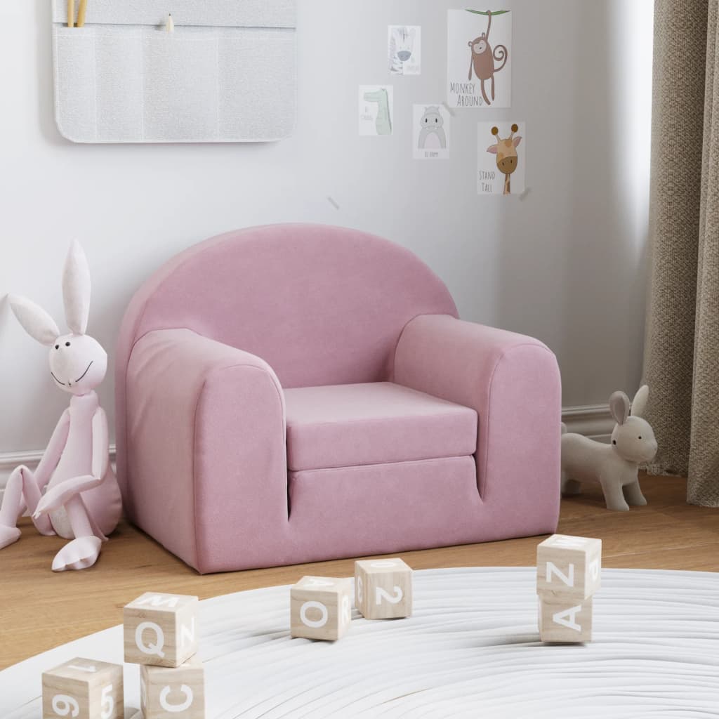 Divano Letto per Bambini Rosa in Morbido Peluche