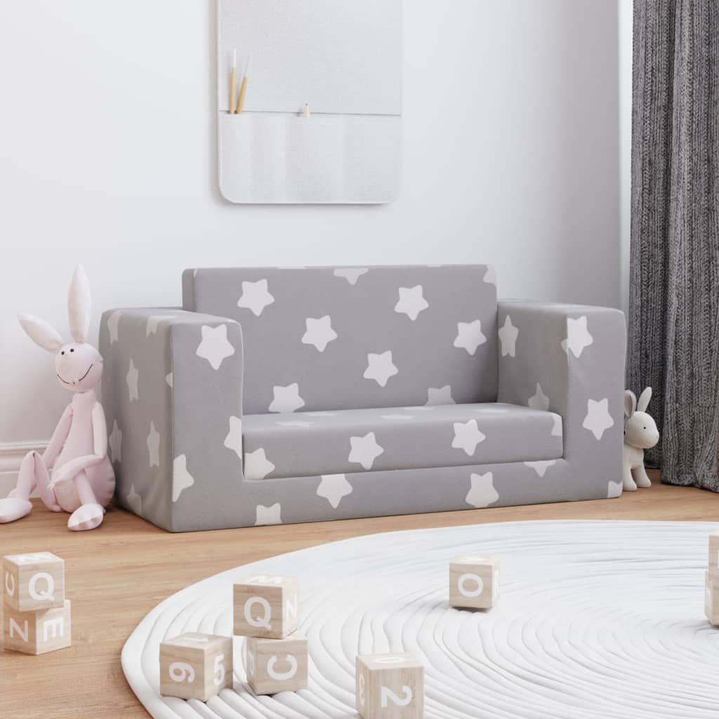 Divano Letto Bambini a 2 Posti Grigio Chiaro con Stelle Peluche