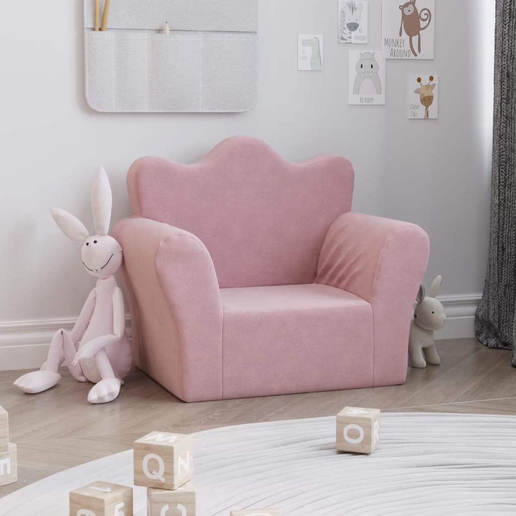 Divano per Bambini Rosa in Morbido Peluche