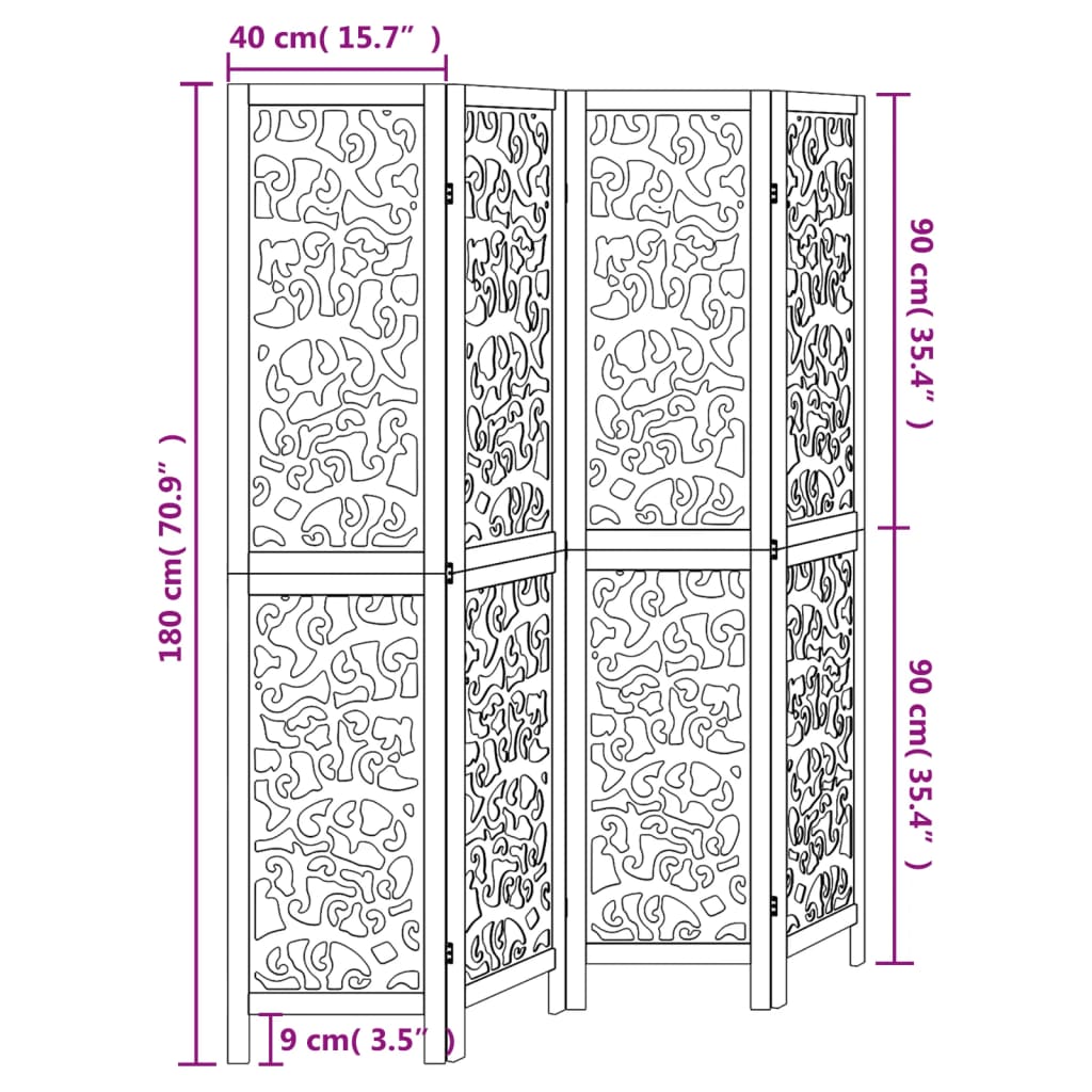 Divisorio Ambienti 4Pannelli Bianco Legno Massello di Paulownia