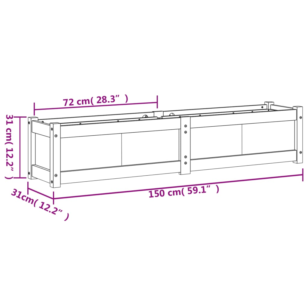 Fioriera da Giardino 150x31x31 cm in Legno Massello di Pino