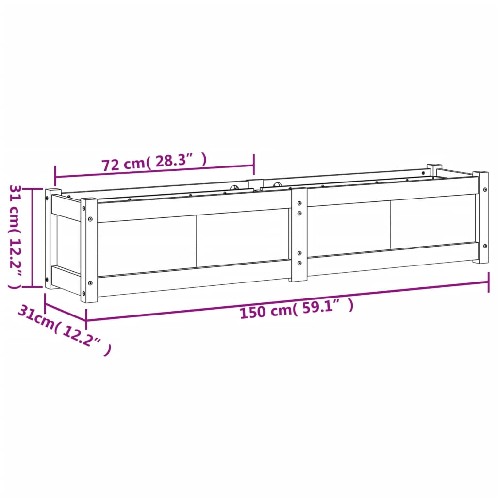 Fioriera da Giardino Bianca 150x31x31 cm Legno Massello di Pino