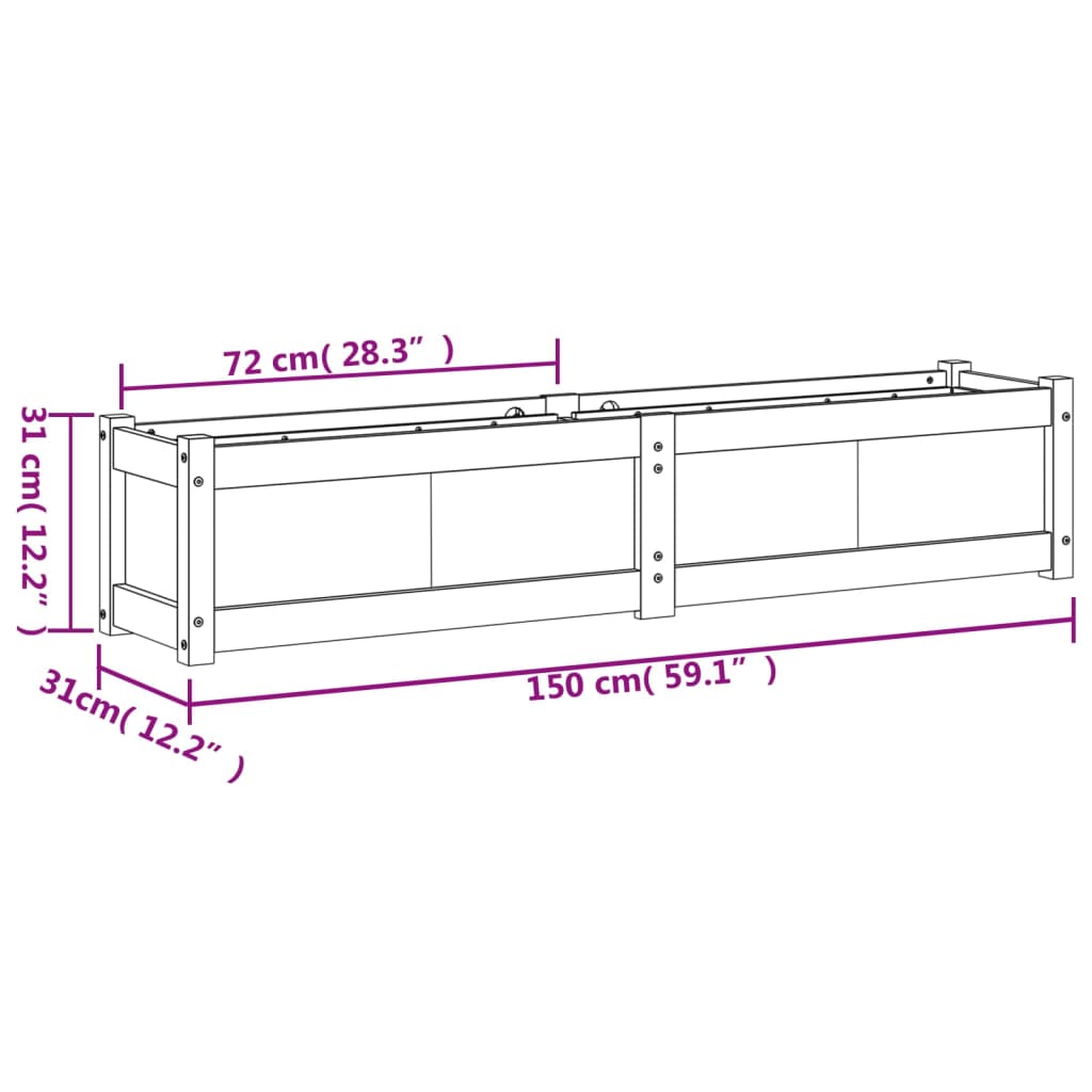 Fioriera da Giardino 150x31x31 cm in Legno di Pino Impregnato