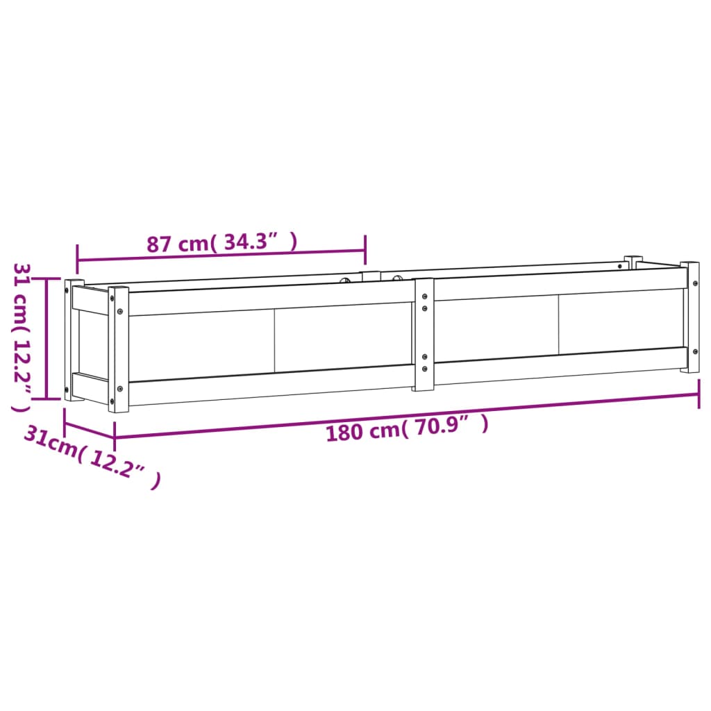 Fioriera da Giardino 180x31x31 cm in Legno Massello di Pino