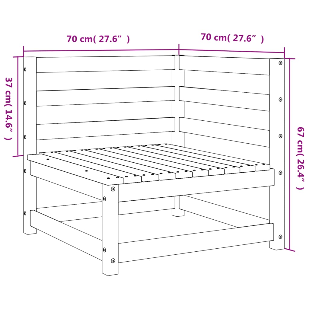 Divani Angolari da Giardino 2pz 70x70x67cm Legno Massello Pino