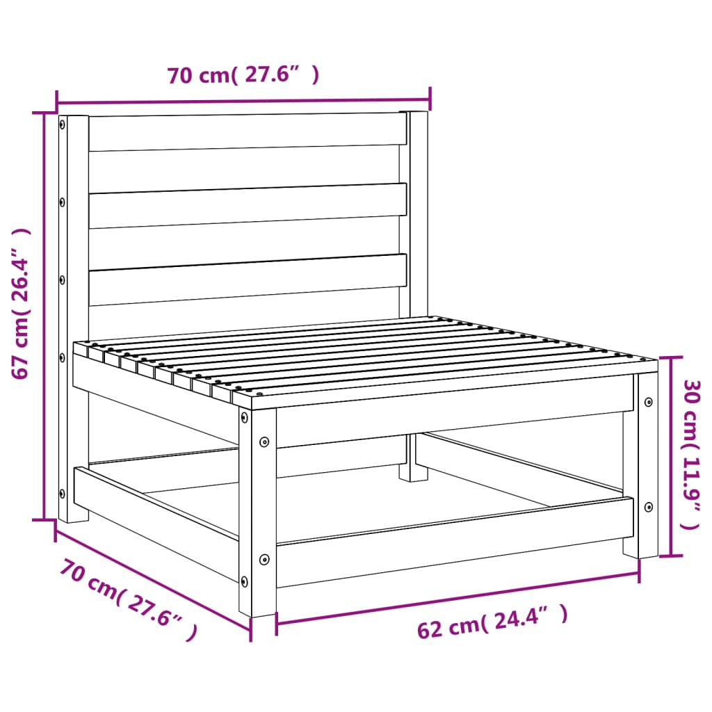 Divani da Giardino Senza Braccioli 3pz 70x70x67cm Massello Pino