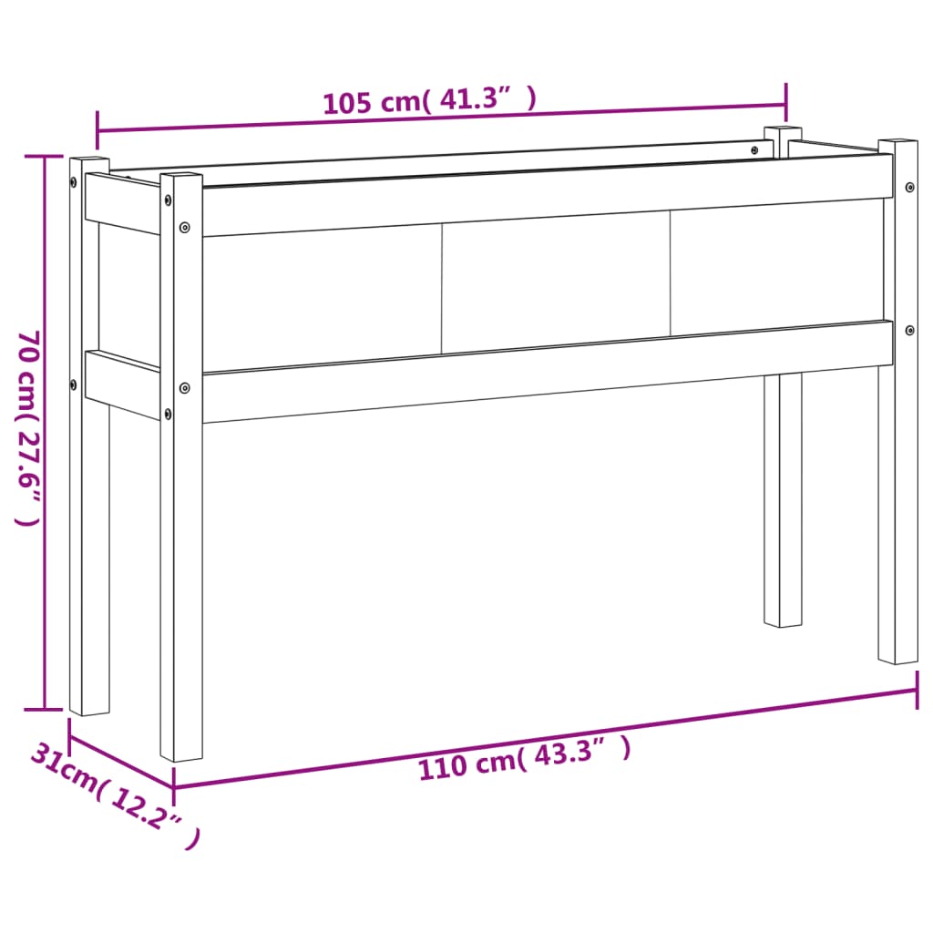 Fioriera Giardino con Gambe 110x31x70 cm Legno Massello Pino