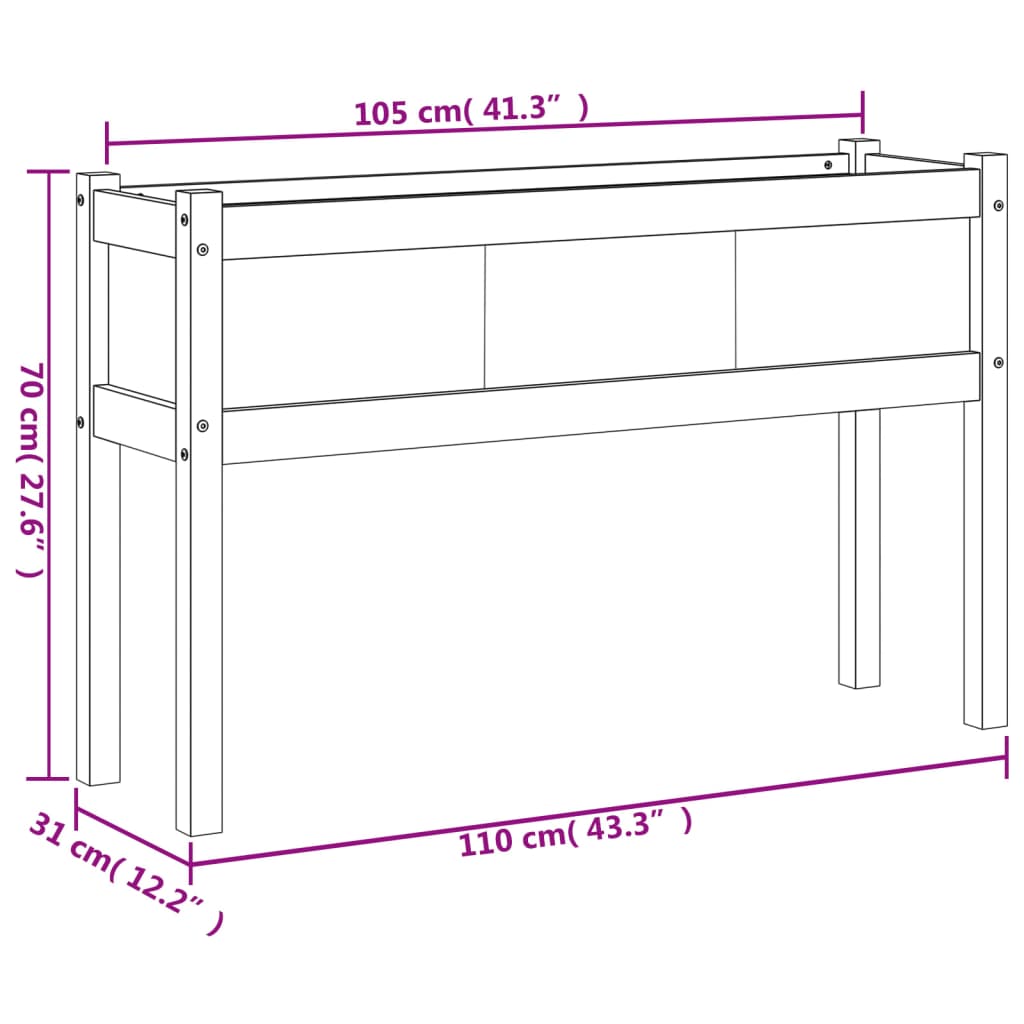 Fioriera da Giardino con Gambe Bianca 110x31x70cm Massello Pino