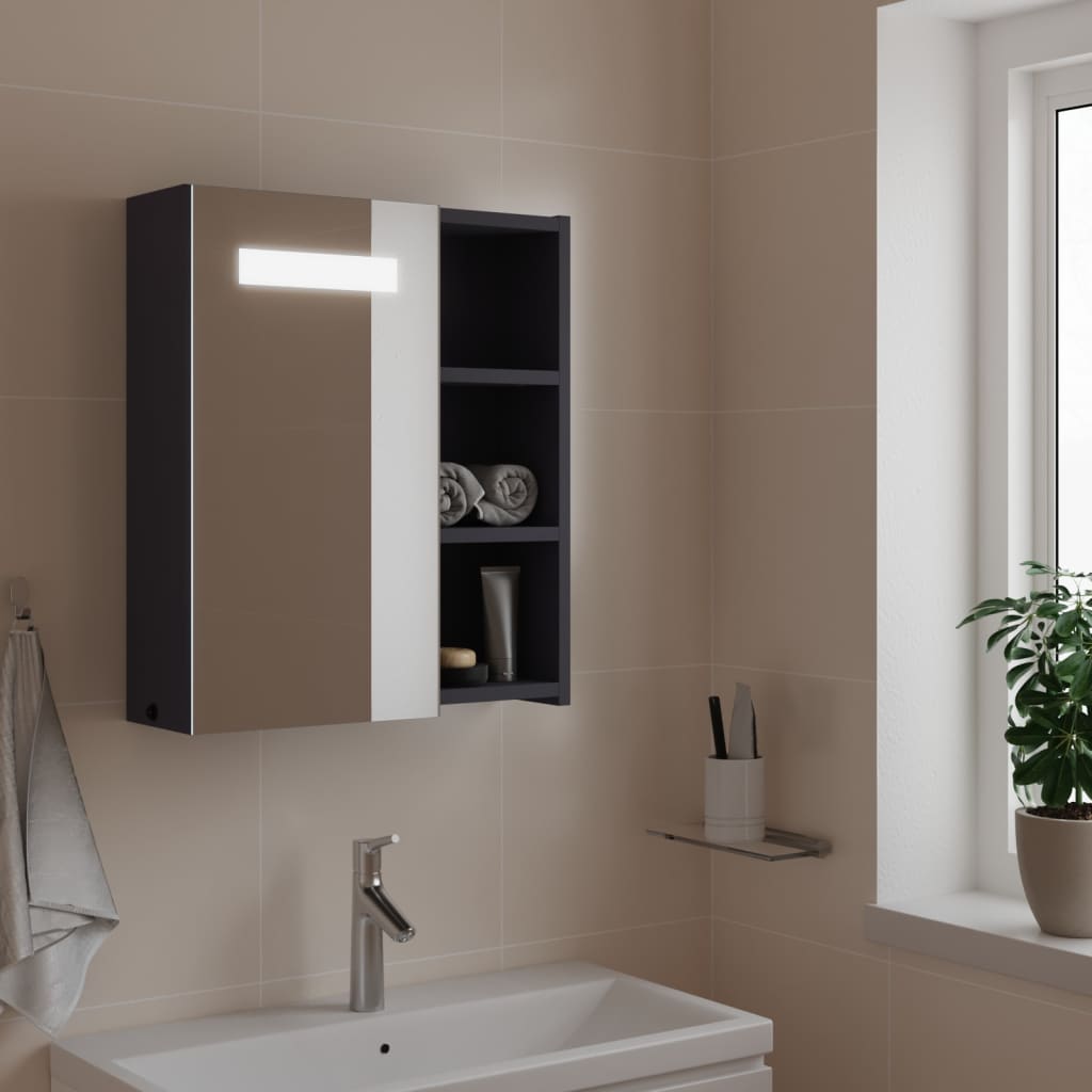 Armadietto Bagno con Specchio e LED Grigio Chiaro 45x13x52 cm