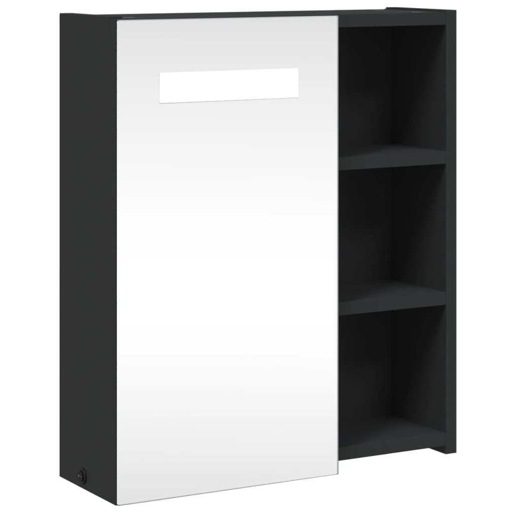 Armadietto Bagno con Specchio e LED Nero 45x13x52 cm