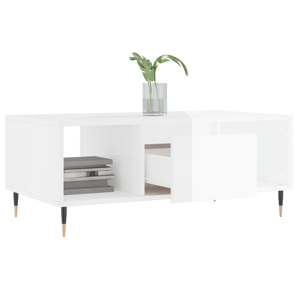 Tavolino Salotto Bianco Lucido 90x50x36,5 cm Legno Multistrato