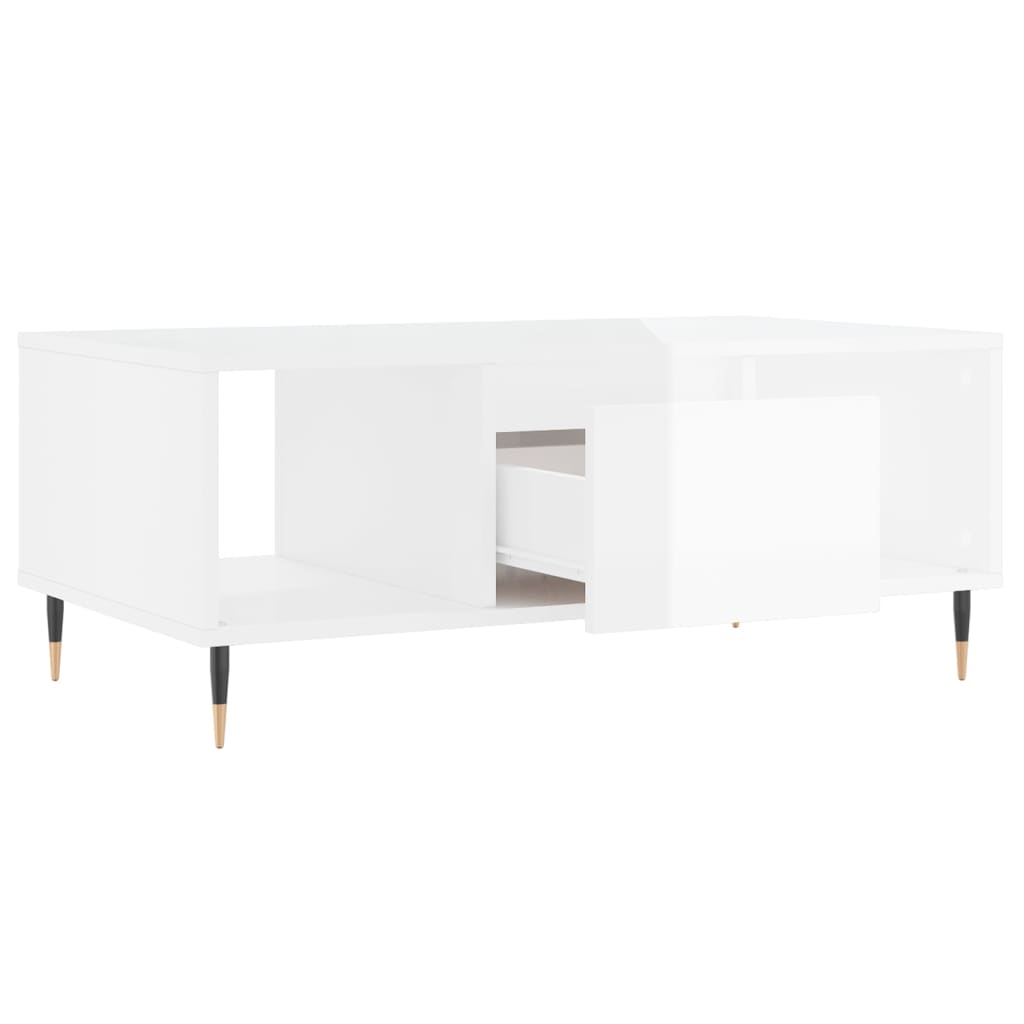 Tavolino Salotto Bianco Lucido 90x50x36,5 cm Legno Multistrato