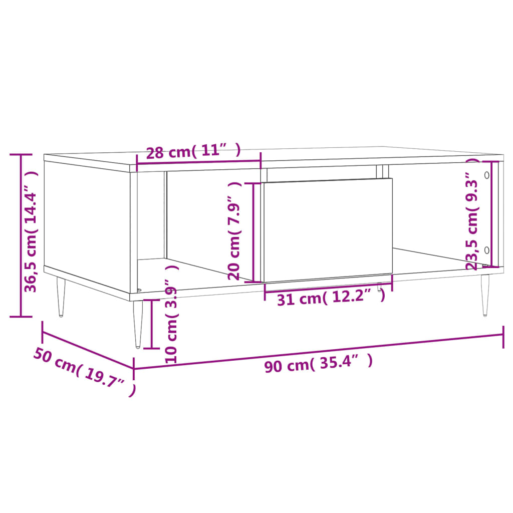 Tavolino da Salotto Rovere Marrone 90x50x36,5 cm in Multistrato