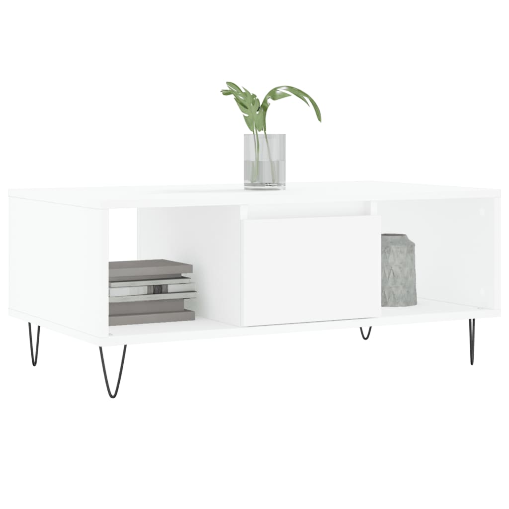 Tavolino da Salotto Bianco 90x50x36,5 cm in Legno Multistrato