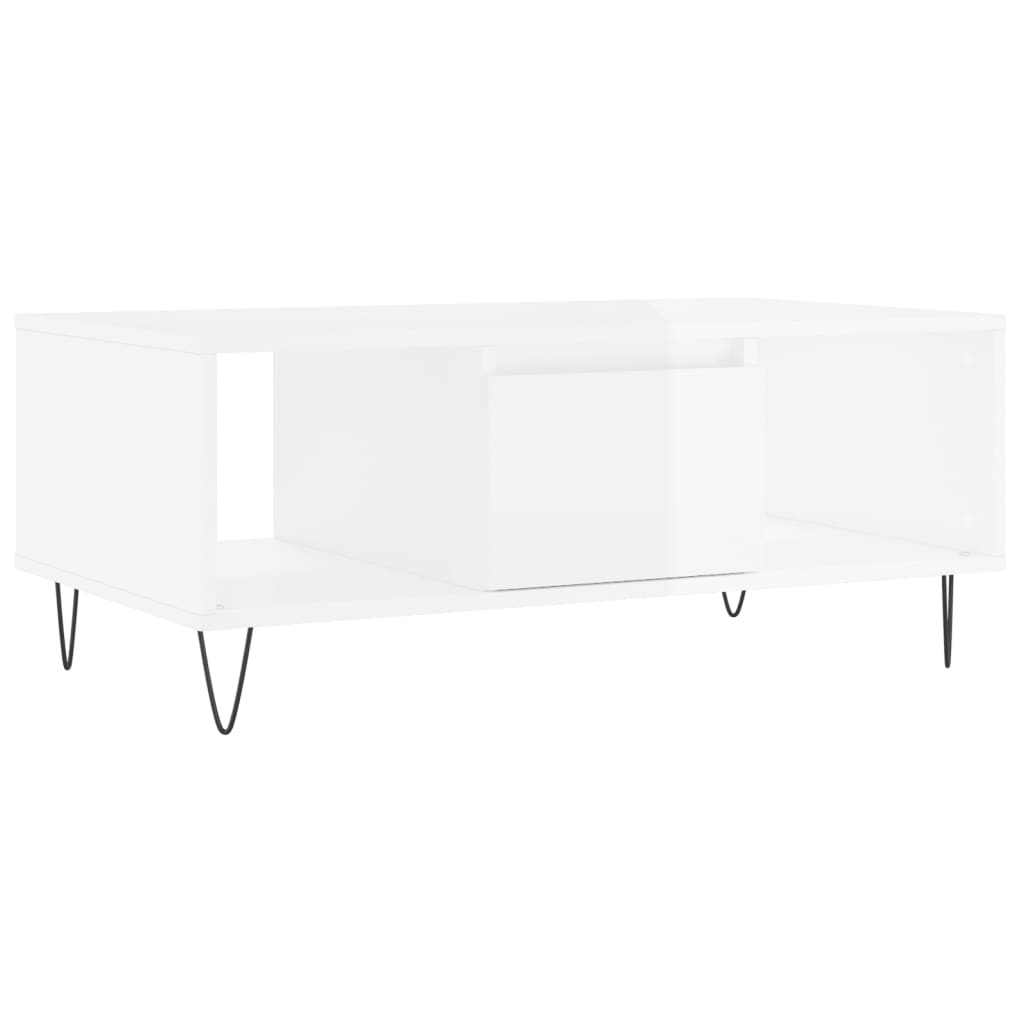 Tavolino Salotto Bianco Lucido 90x50x36,5 cm Legno Multistrato