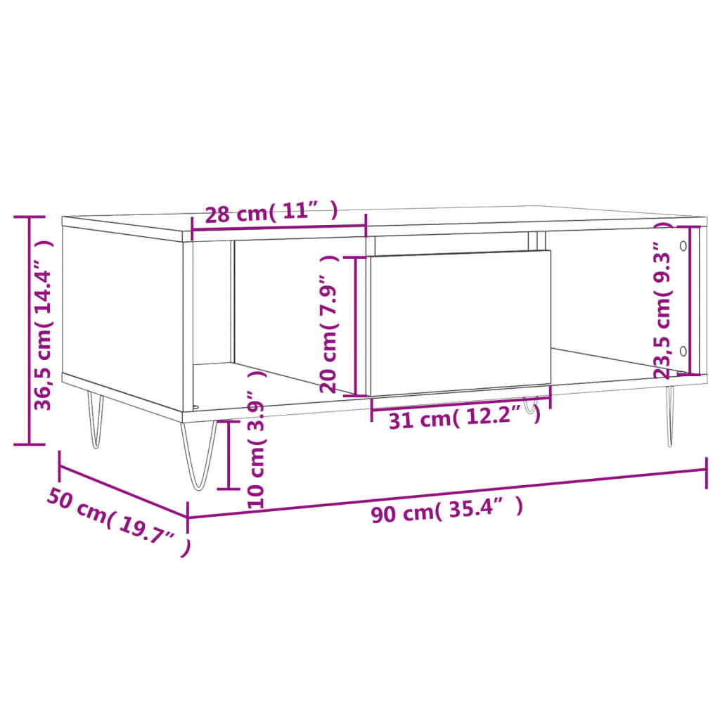 Tavolino Salotto Rovere Sonoma 90x50x36,5 cm Legno Multistrato