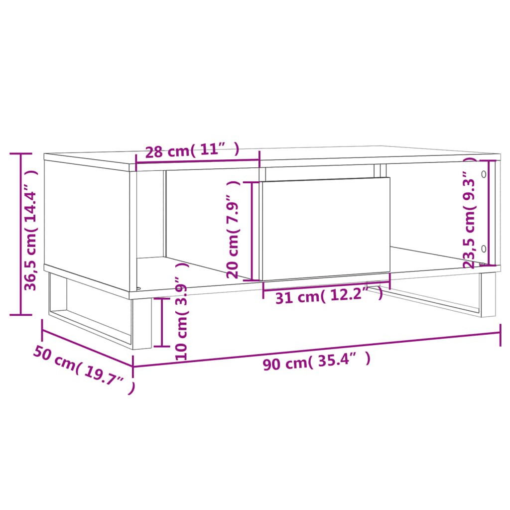 Tavolino da Salotto Bianco 90x50x36,5 cm in Legno Multistrato